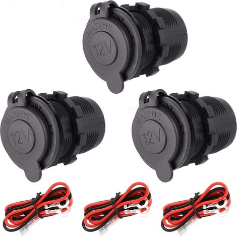 3 Pack Cigarette Lighter Socket, 12V Waterproof Plugs for Car Motorcycle Marine ATV RV Lighter Sockets Power Outlet Socket Receptacle with Fuse & Wire (1/5)