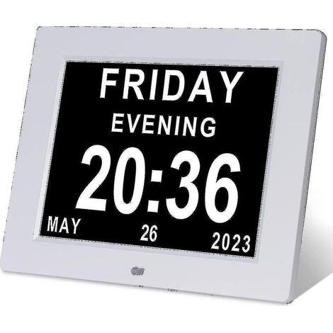 Horloge pour personnes atteintes de démence et de maladie d'Alzheimer, grande horloge numérique avec calendrier pour seniors, affichage du jour et de la date (1/5)