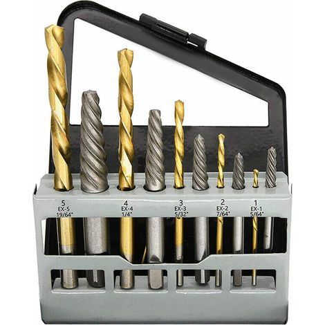 BRAVIX Extracteur de vis 10 pièces et ensemble de forets au cobalt à gauche, ensemble combiné d'extracteur de vis endommagé, (1/4)