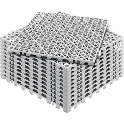 Lot de 12 Dalles Clipsables en PVC 30x30x1,5 cm Grises Antidérapantes pour Terrasse Piscine Salle de Bain (1/5)