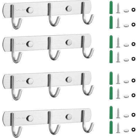 4-teiliges Wandgarderoben-Set mit 3 Haken, robustes Design aus Edelstahl, ideal für Badezimmerkleidung. (1/4)