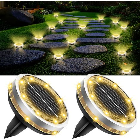 Lampes solaires d'extérieur, lot de 2, étanches, pour allées, sentiers, pelouses, jardins et terrasses — lumière blanche chaude (1/5)