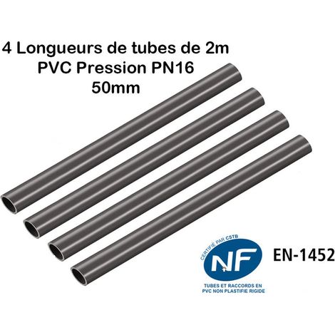 Lot de 4 Barres de Tuyau Rigide Tube PVC Pression PN16 50mm : Longueur 2m (1/2)