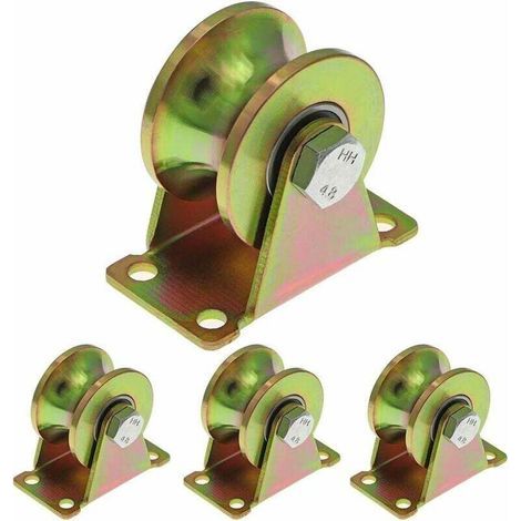 KZQ – Ensemble de 4 roues en acier galvanisé pour portail coulissant – Capacité de charge 300 kg – Rainure en U – Compatibles tubes ronds 19 mm (1/5)