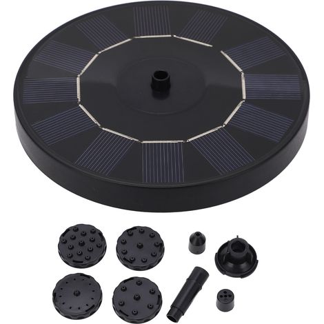 Pompe à eau solaire 1W avec panneau 130mm, jet de 30‑50cm et 6 buses pour fontaine (1/5)