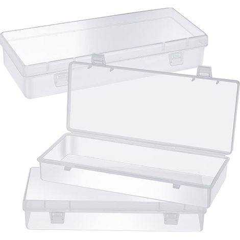 Petite boîte de rangement rectangulaire en plastique transparent avec couvercle à charnière pour perles, bijoux et articles de bricolage (15,5 x 6,5 x 3,5 cm) (1/5)