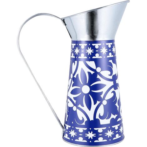 Pot de Fleurs en Fer Vintage à Imprimé Coloré, Seau Décoratif Fleurs en Soie et Petites Plantes en Pot, Rangement de Bureau, Style Rétro Classique (1/5)