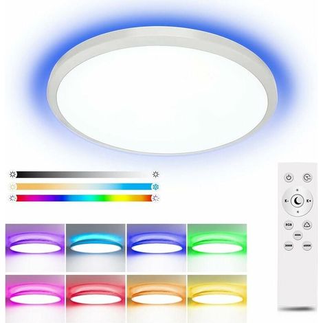 Plafonnier LED - 24 W - 2000 Lm - RGB Dimmable - Température Couleur 3000 K à 6500 K - IP44 - Pour Salle De Bain Cuisine Salon - 1 Pièce