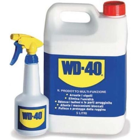 WD-40 Multifunzione lubrifica, elimina cigolii, sblocca Latta da 5 Lt + Dosatore
