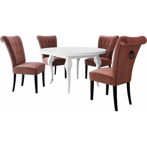 Conjunto de mesas y sillas para comedor Racine 142, Negro + Magic Velvet 2258, 76x0x0cm, Diámetro: 100, Número de asientos: 4, Estilo: Contemporary