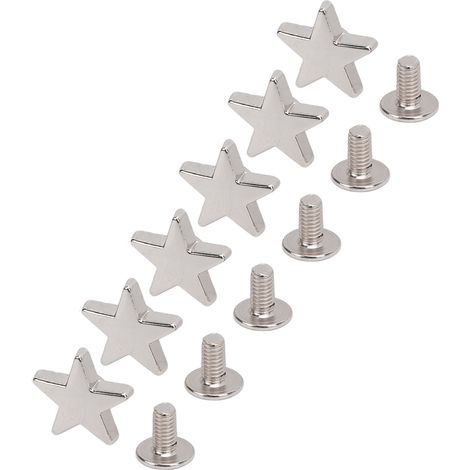 50 jeux de rivets et vis en cuir, clous pentagrammes de 12 mm et vis croisées de 7 mm pour vêtements et articles de maroquinerie, couleur argent. (1/5)
