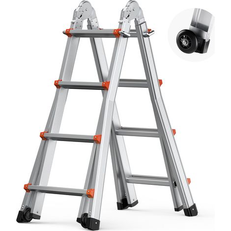 Échelle télescopique à cadre en A, échelle extensible compacte en aluminium, 4000 mm, échelle de camping-car pliable portable multifonction pour devoirs, toit intérieur et extérieur, 149,7 kg (1/5)
