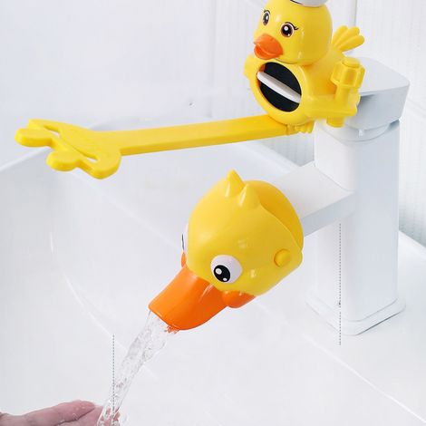 Cartoon-Wasserhahnverlängerungsset, ABS-Doppelverlängerung, Wassersammelset für Kinder, Wasserhahnhebelverlängerung für Babys und Kleinkinder, gelb. (1/5)