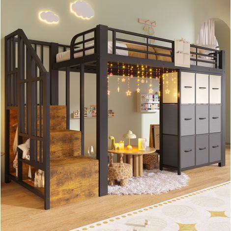 lit adulte rangement 90x200 métal noir gain de place HAVRYA (1/5)