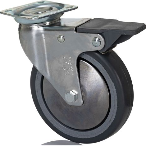 Roulettes industrielles Pivotant avec frein RS PRO, Diam 100mm, 60kg ( Prix pour 1 ) (1/2)