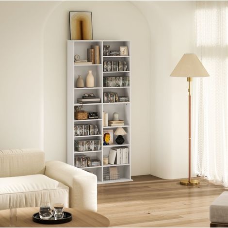 Scaffale porta CD/DVD in legno bianco, 14 ripiani regolabili, 78,5 x 24 x 175 cm (1/4)