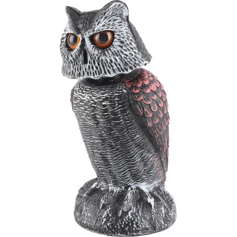 Búho de plástico con cabeza oscilante para ahuyentar pájaros - Espantapájaros - Búho decorativo falso para jardín exterior