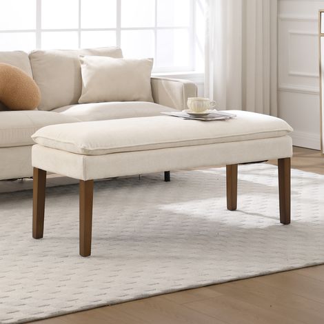 Wahson Banquette Rembourrée avec Pied en Bois, Banc d'Entrée Moderne en Chenille, Banquette de Lit Designe Banc de Cuisine pour 2 Personnes, Blanc (1/5)