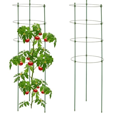 Relaxdays Jaulas Tomates, Set de 2 Unidades, 4 Anillos, 91 x 28 cm, Soporte Plantas Trepadoras, Metal, Plástico, Verde