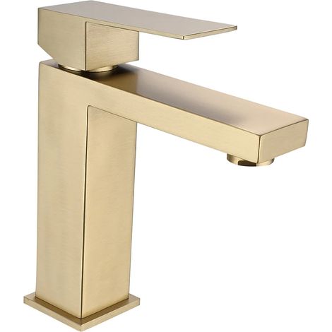 Robinet mitigeur mécanique carré en inox brossé - Doré - H17,8 - CANILAS (1/5)