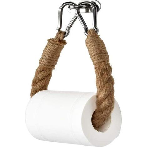Porte-rouleau de papier toilette en corde épaisse, style shabby chic, tissage en jute de style industriel nautique, salle de bain vintage (1/4)