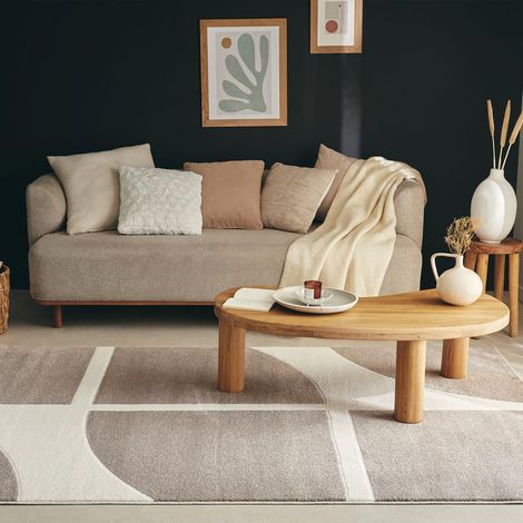Tapis salon et chambre 80x150 cm – Crème et beige – Rectangulaire tissé – Motif géométrique – Anti-poussière et hydrofuge – Dezenco