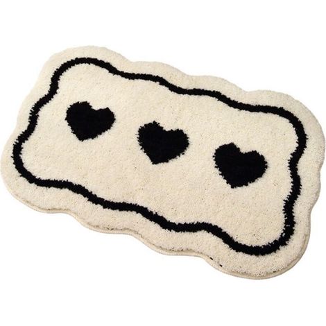 Tapis de sol de salle de bain 50 x 80 cm, tapis de salle de bain, tapis de sol de chambre noir et blanc en forme de cœur, tapis de seuil, tapis absorbant pour toilettes (1/3)