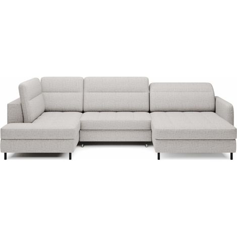 Canapé d'angle convertible BERTHO 306 cm gris clair – Angle gauche avec coffre (1/5)