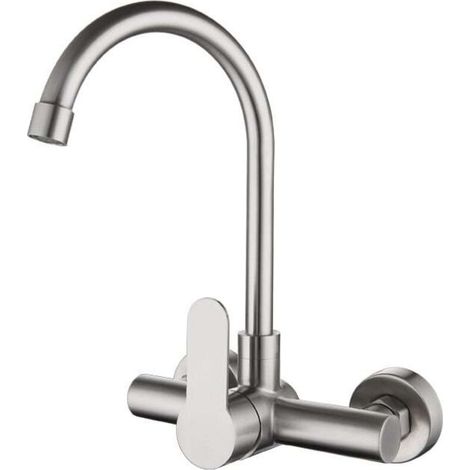 Kitchen Faucet Stainless Steel Swivel Double Hole Hot and Cold Water Faucet for Kitchen Sink (1/4)