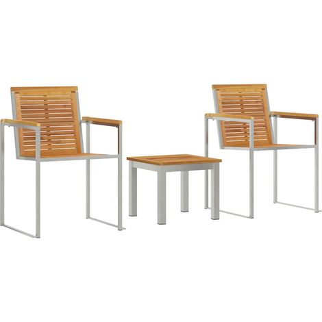 Sun Lounger 3 pcs Brown Solid Teak Wood and Stainless Steel vidaXL (1/5)