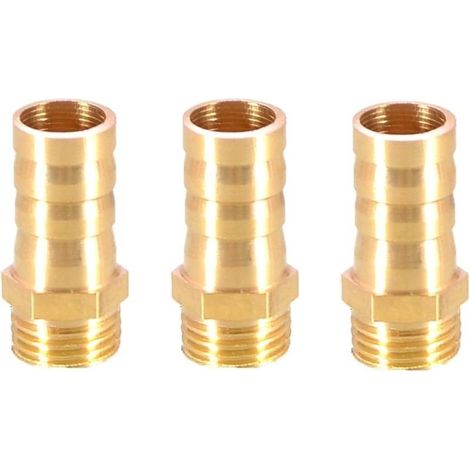 3 pieces of fitting of hose in brass with connector to beard 12 mm to thread BSP male of 1/4 inch - Fitting of hose to flange - Adapter of hose (1/4)