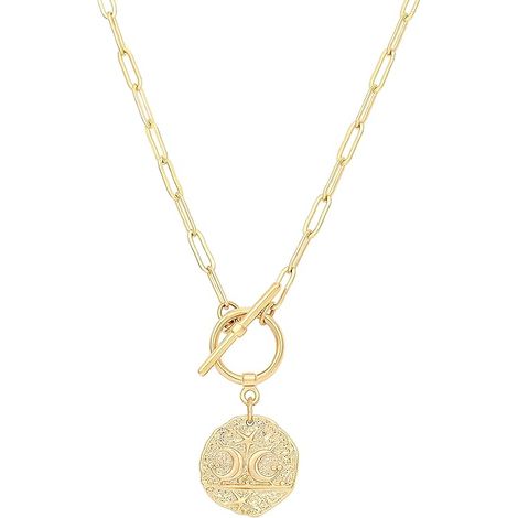 Collier ras-de-cou médaillon en or 18 carats avec pendentif lune, étoile, lion et œil protecteur, style trombone, pour femmes et filles. (1/5)