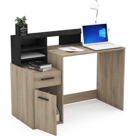 Mueblix DELPHI Schreibtisch Eiche Schwarz 160x62 cm Industriedesign (1/3)
