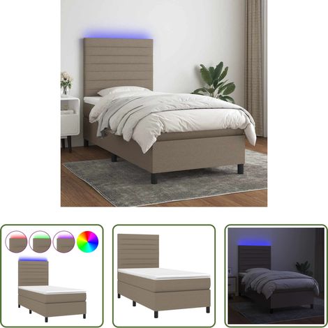 Matratze - Boxspringbett mit Matratze & LED Taupe 90x190 cm Stoff (1/5)