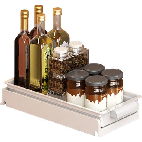Spice Storage Drawer, Removable Seasoning Holders, Under Sink Kitchen Organizer, Sliding Cabinet Rack with Drainer, Sliding Drawer Pantry Shelf