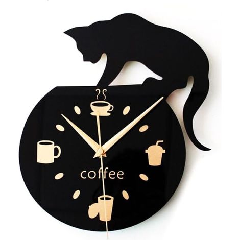 Horloge murale style dessin animé avec visuel de chat qui grimpe-Fei Yu (1/5)