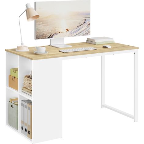 Woltu – Bureau droit en aggloméré et acier – Table de travail 120x60x75cm – 4 compartiments ouverts – Design moderne et robuste