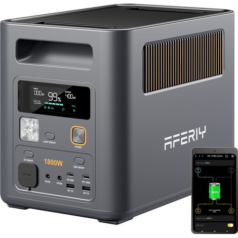 AFERIY Nomad1800 Pro 5120Wh, Kompakte Tragbare Batterie, 1800W Leistung, Schnellladung, USV 10ms, APP-Steuerung, Solar/AC