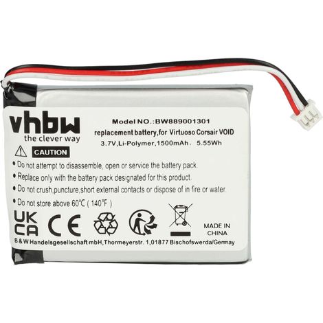 vhbw Batterie compatible avec Corsair Void RGB casque audio, écouteurs sans fil (1500mAh, 3,7V, Li-ion)