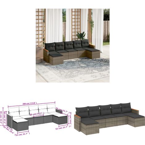 7-tlg. Garten-Sofagarnitur mit Kissen Grau Poly Rattan - Gartensofas - Outdoor Möbel - Gartenlounge - Rattan Möbel - Lounge Set - Home & Living (1/3)