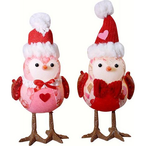 (2-teiliges Set) Valentinstags-Dekoration für Zuhause, herzförmiges Vogelpaar, Schaufensterdekoration für Einkaufszentren, Wohnaccessoires (Vogel mit spitzem Hut + Vogel mit rundem Hut) (1/2)