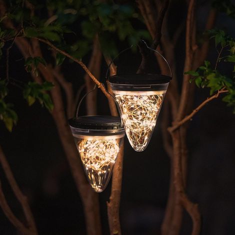 Lanterne Solaire Exterieur Jardin Lot de 2 Lanternes d'extérieur avec 3000K LED Guirlande Lumineuse 3 Modes Lampe Solaire a Suspendre Étanche IP55 pour Décoration Balcon Fête Arbre Cadeaux (1/5)