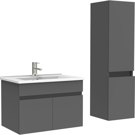 Ocean meuble Salle de Bain avec colonne 60cm Anthracite avec vasque ceramique (1/5)