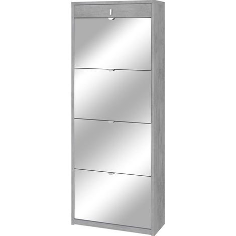 Scarpiera 4 Ante con Specchio 1 Cassetto 63x164x29 cm Cemento (1/2)