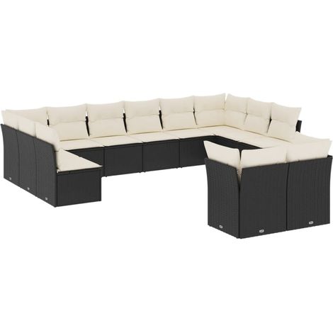 Salon de jardin 12 pcs avec coussins noir résine tressée (1/3)