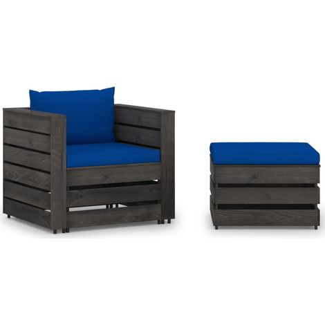 Muebles de jardín 2 piezas con cojines madera impregnada gris