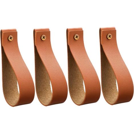 Cinghie per tende in pelle marrone – Set di 4 pezzi con fissaggi a parete per bagno, cucina e camera da letto