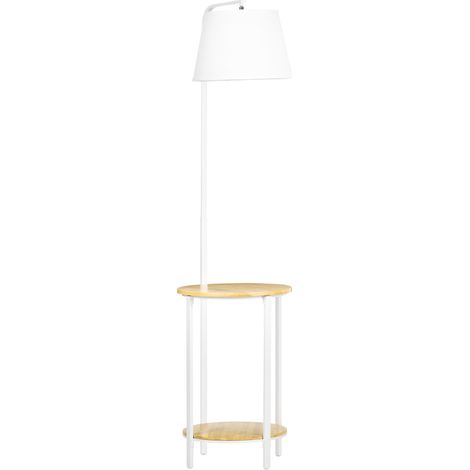 Lampada da terra 162 cm 40 W con 2 ripiani, paralume in lino e struttura in acciaio bianco (1/5)