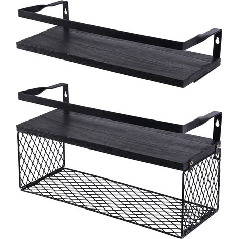 Set di 2 mensole da parete, mensole sospese montate a parete, mensole decorative, appendiabiti da parete, per libri, soggiorno, cucina, bagno (1/5)