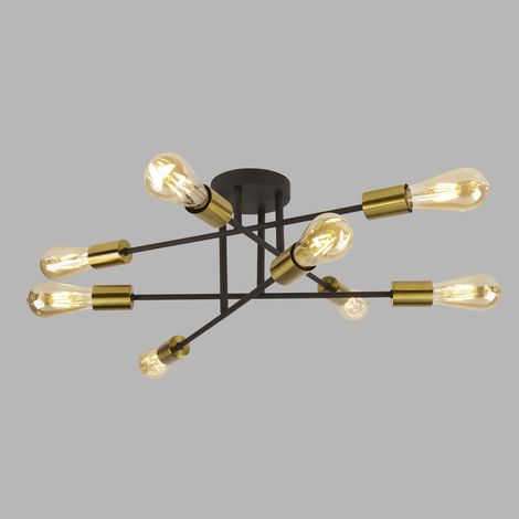 Searchlight Armstrong - Plafoniera a 8 luci semi filo nero opaco, ottone satinato, attacco E27 (1/5)